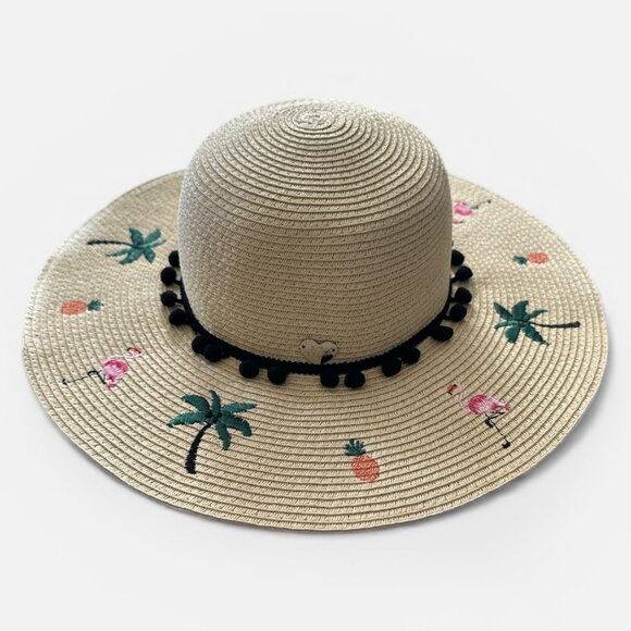 Betsey Johnson Flamingo Woven Floppy Sun Hat NWT Coastal Beachy Resort Tropical main image 7